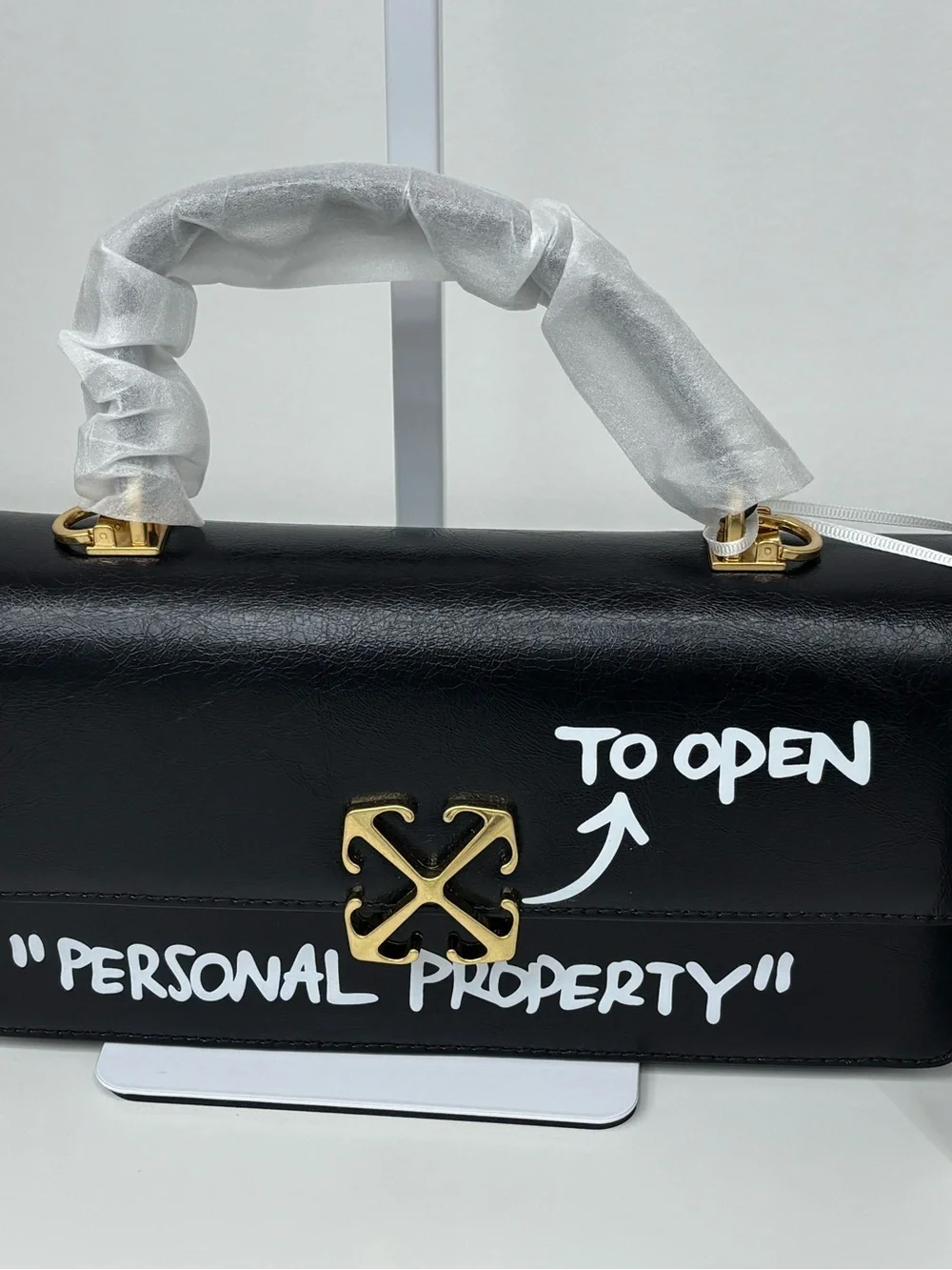 Off-White Black Satchel with Gold Hardware and Top Handle/crossbody
